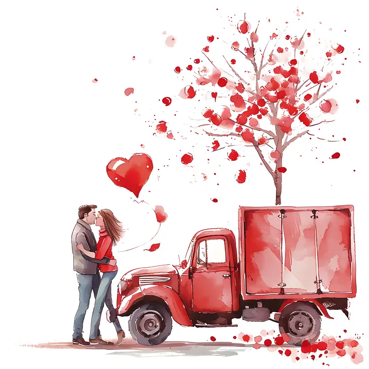 Couple with Red Truck and Love Tree
