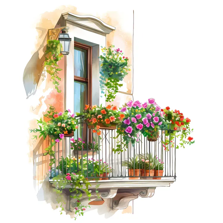 Cozy Balcony with Flower Arrangements