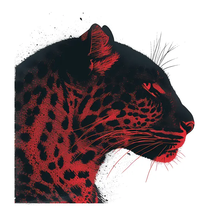 Red and Black Leopard Profile Illustration