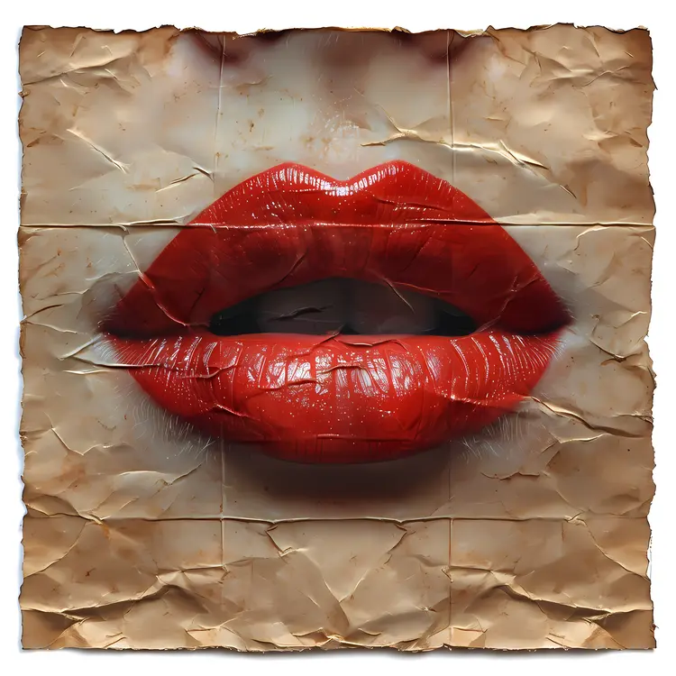 Red Lips on Crumpled Paper Art