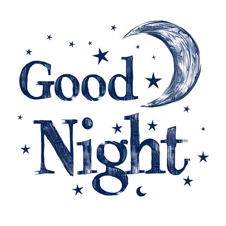 Good Night Text with Moon and Stars