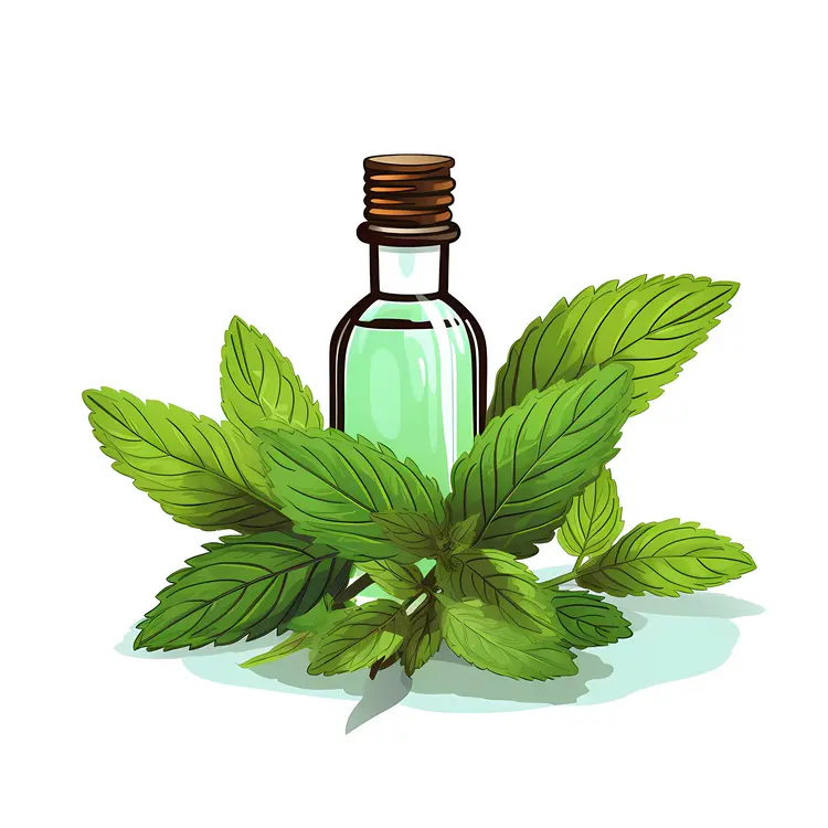 Green Bottle with Mint Leaves Illustration