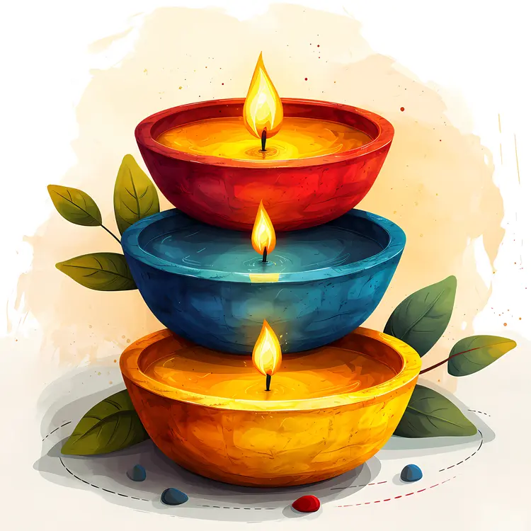 Colorful Candles in Decorative Bowls