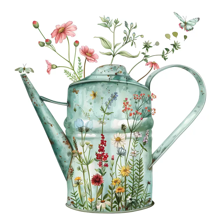Floral Watering Can with Wildflowers