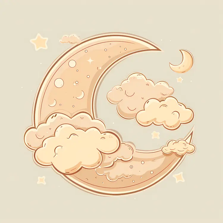 Crescent Moon with Clouds and Stars