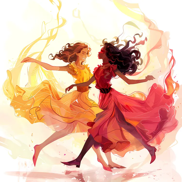 Graceful Dancing Women in Colorful Dresses