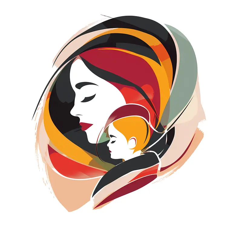 Abstract Mother and Child Illustration with Colorful Swirls