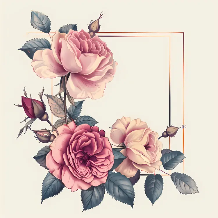 Pink Roses with Leaves and Buds
