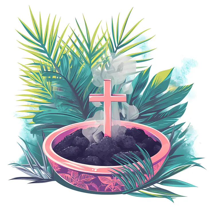 Ash and Cross with Palm Leaves for Ash Wednesday