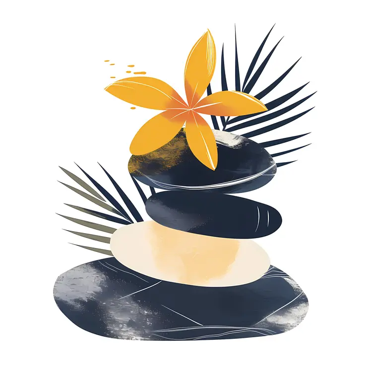 Zen Stacked Stones with Yellow Flower