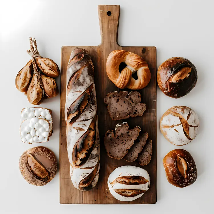 Variety of Breads on Wooden Board