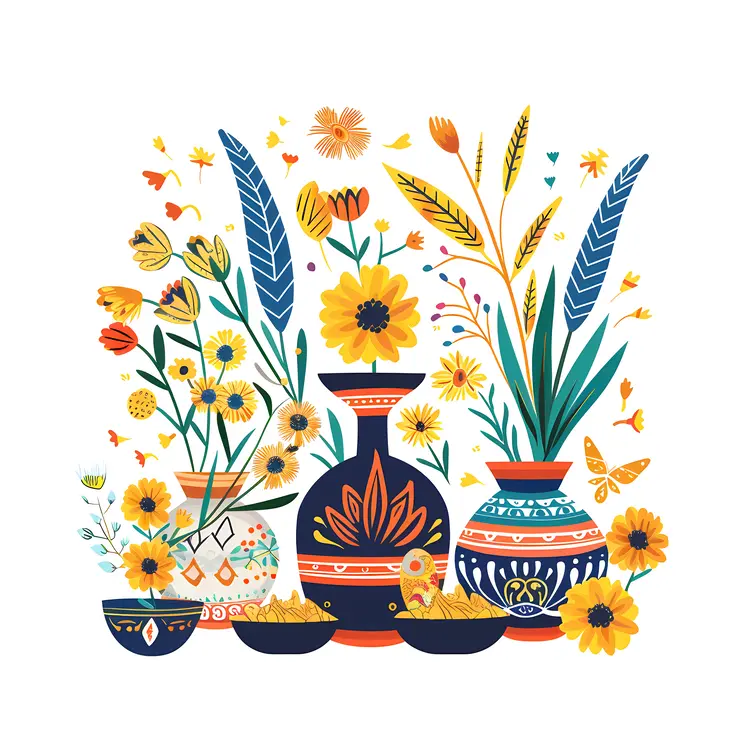 Colorful Flower Arrangement in Vases