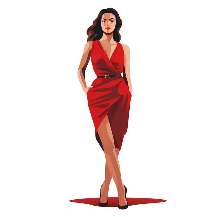 Woman Standing in Red Dress