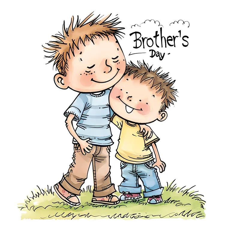Cartoon Brothers Hugging for Brother's Day