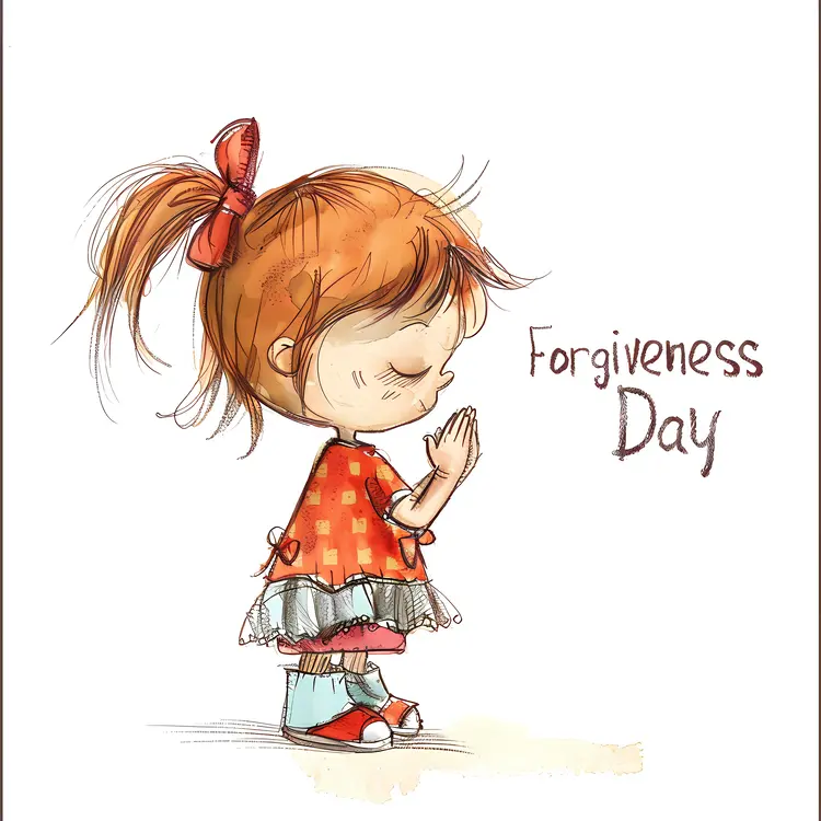 Forgiveness Day Illustration with Praying Girl in Orange Dress