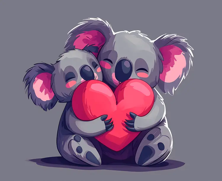 Koalas Hugging Heart for Valentine's Day