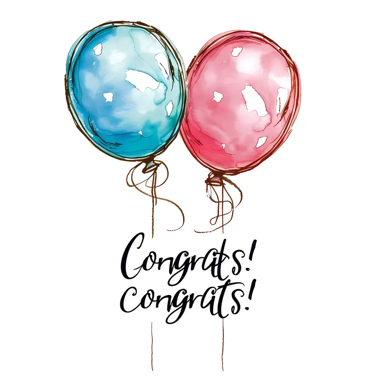 Blue and Pink Balloons with Congrats Message