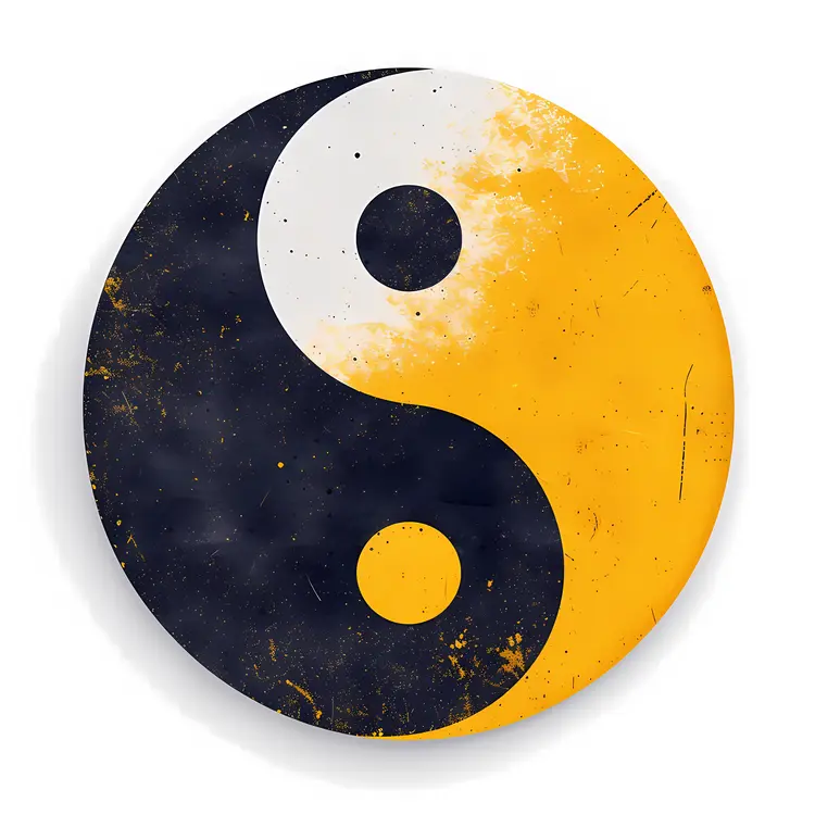 Yellow and Black Yin Yang Symbol with Grunge Texture