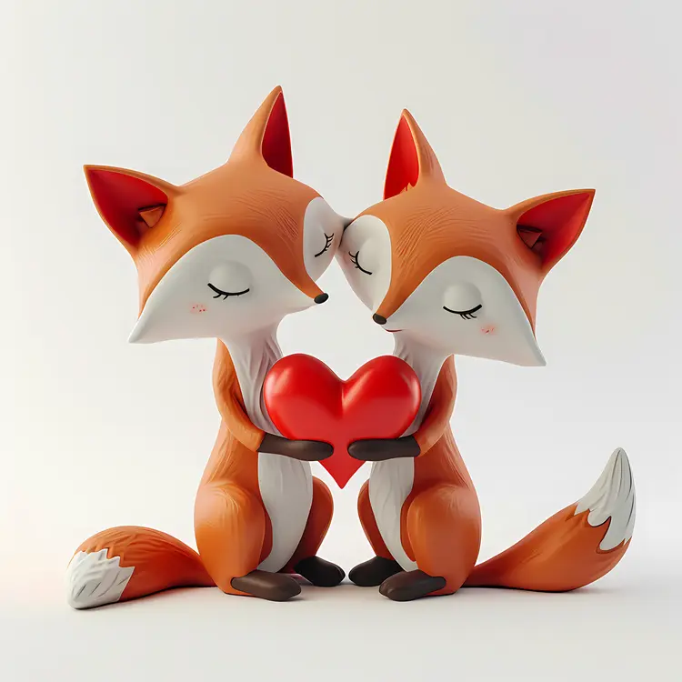 Cute Fox Couple Holding a Heart