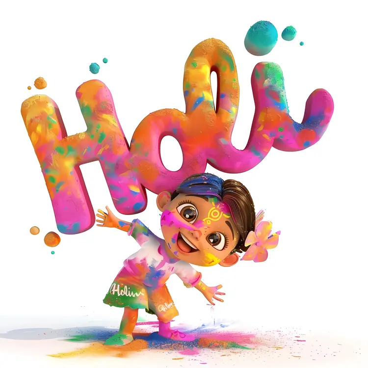 Holi Celebration with Colorful Child