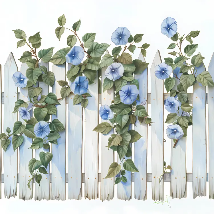 Morning Glories on White Fence