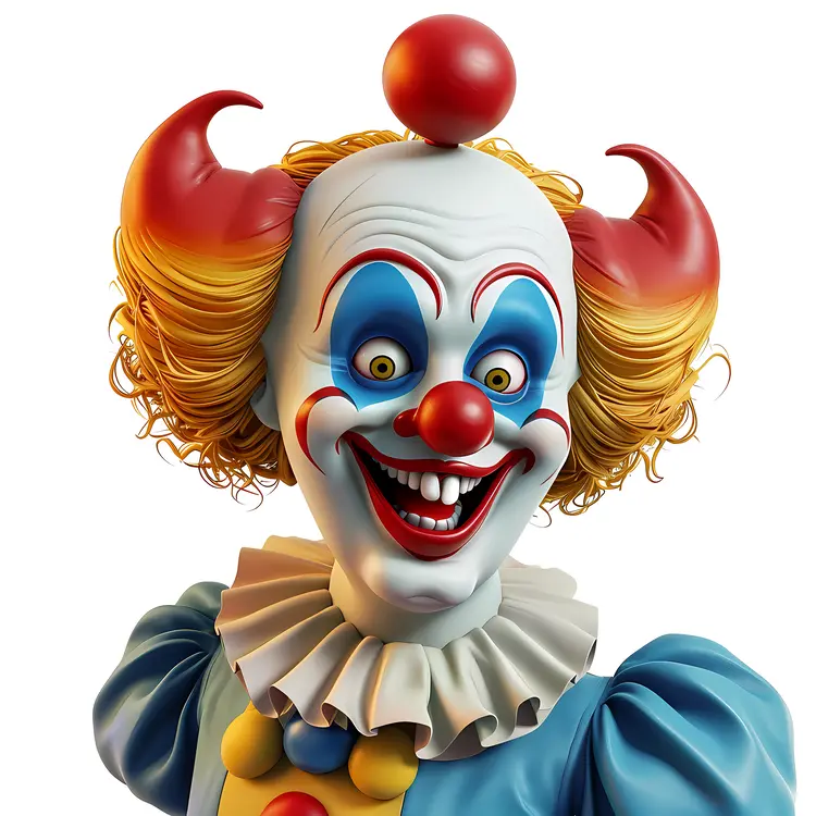 Creepy Clown with Yellow Hair and Red Horns