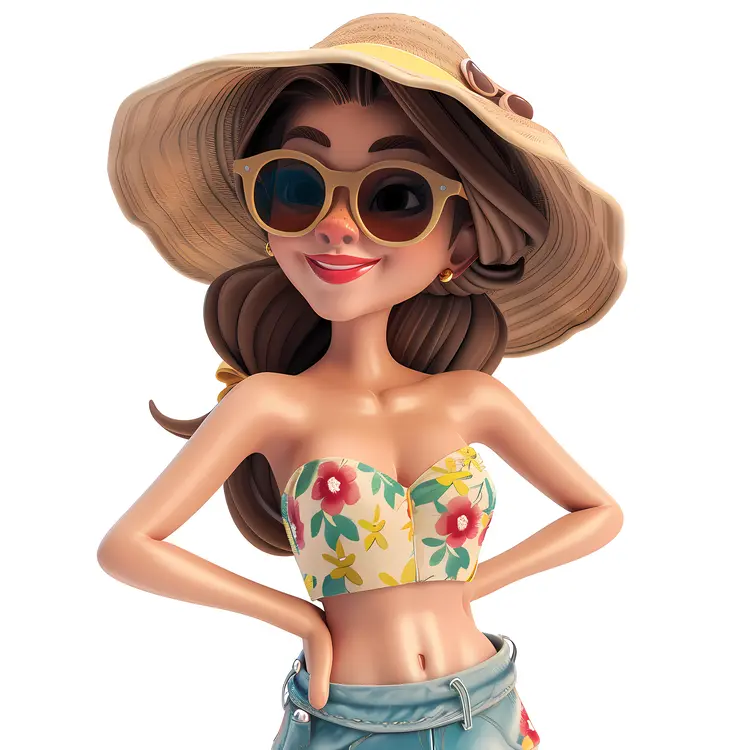 Stylish Woman in Sunglasses and Floral Top