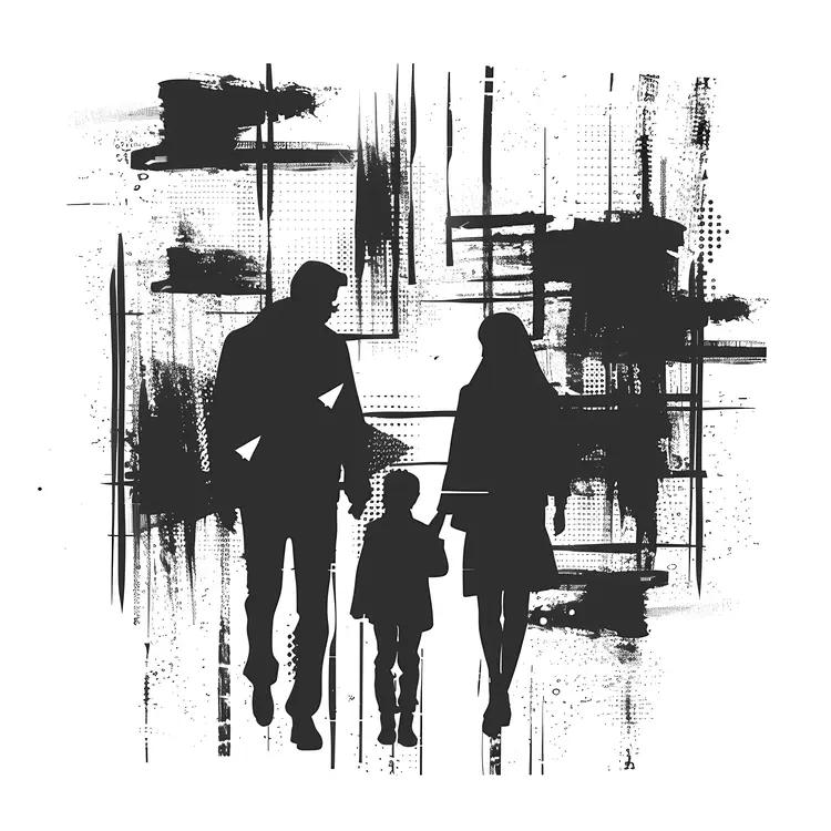 Abstract Silhouette of Family in Urban Setting