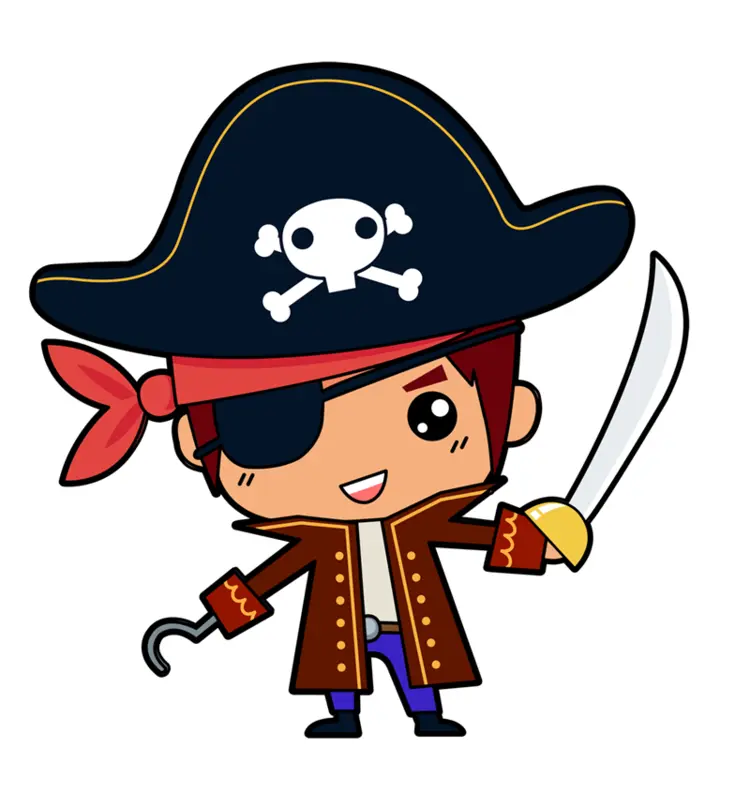Cute Cartoon Pirate with Sword and Hook
