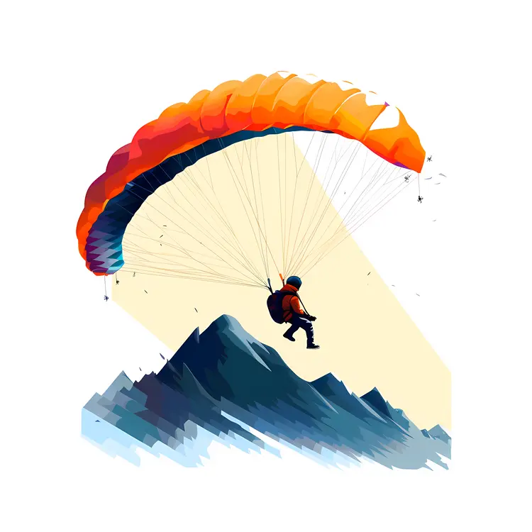 Paraglider in the Sky Over Mountains