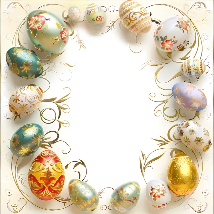 Decorated Easter Eggs with Floral Patterns and Gold Accents
