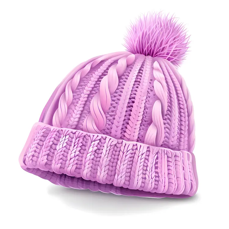 Pink Knitted Hat with Pom-Pom