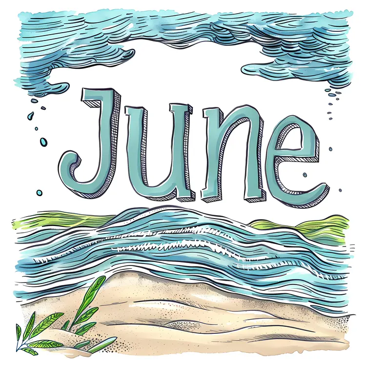 June Text with Beach Theme