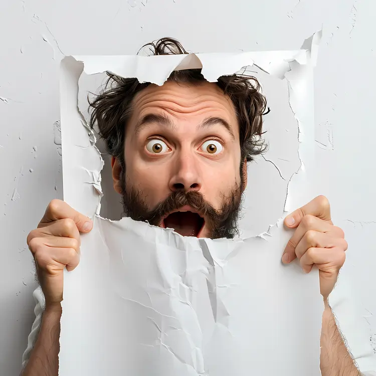 Surprised Man Tearing Paper