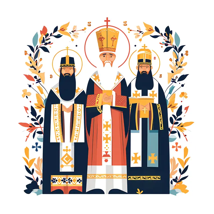 Three Saints with Crowns and Robes in Religious Icon