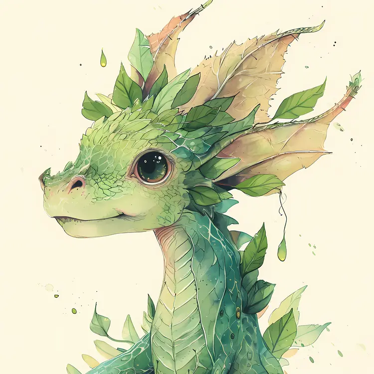 Cute Leafy Dragon with Green Leaves
