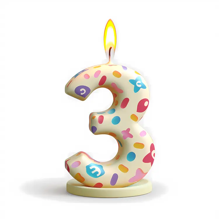 Colorful Number 3 Birthday Candle