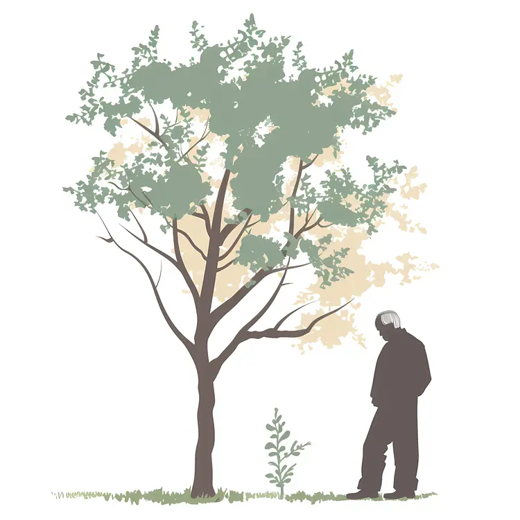 Silhouette of Person with Cane Near Tree
