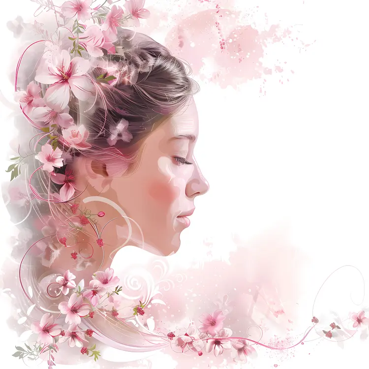 Woman's Profile with Floral Background