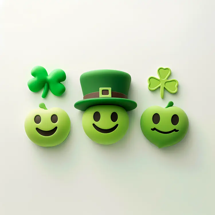 Green Smiley Faces with Shamrocks and Hat