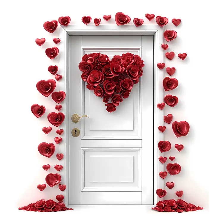 White Door with Heart Roses for Valentine's Day