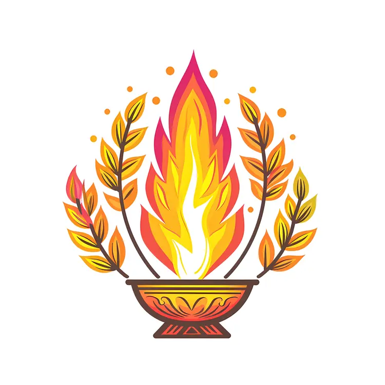 Fire in Pot with Decorative Leaves