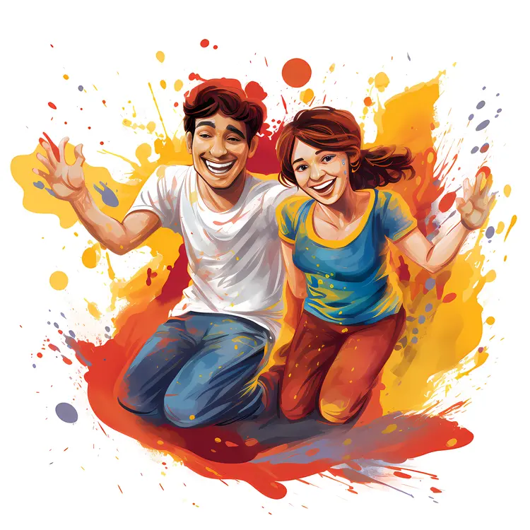 Happy Couple with Colorful Splashes