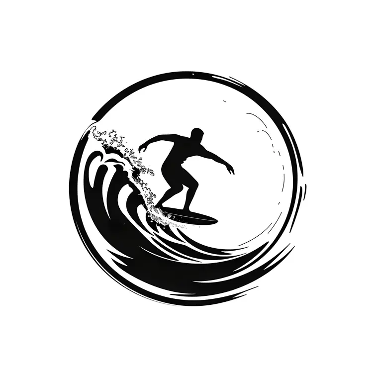 Monochrome Surfer Silhouette Riding a Wave