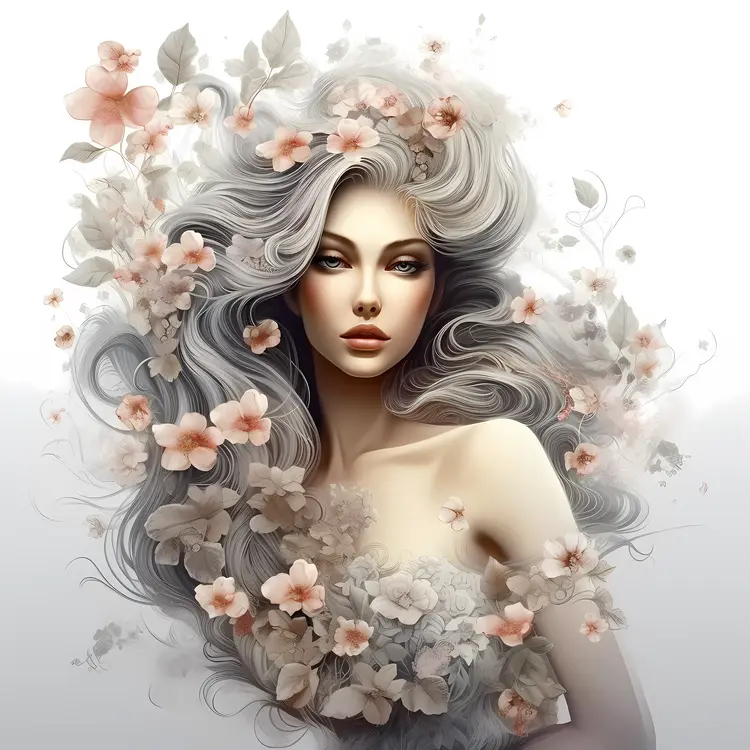 Beautiful Woman with Floral Hair Illustration