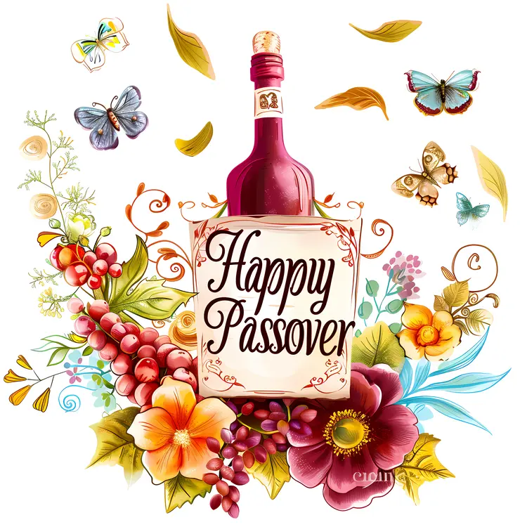 Happy Passover with Wine and Flowers