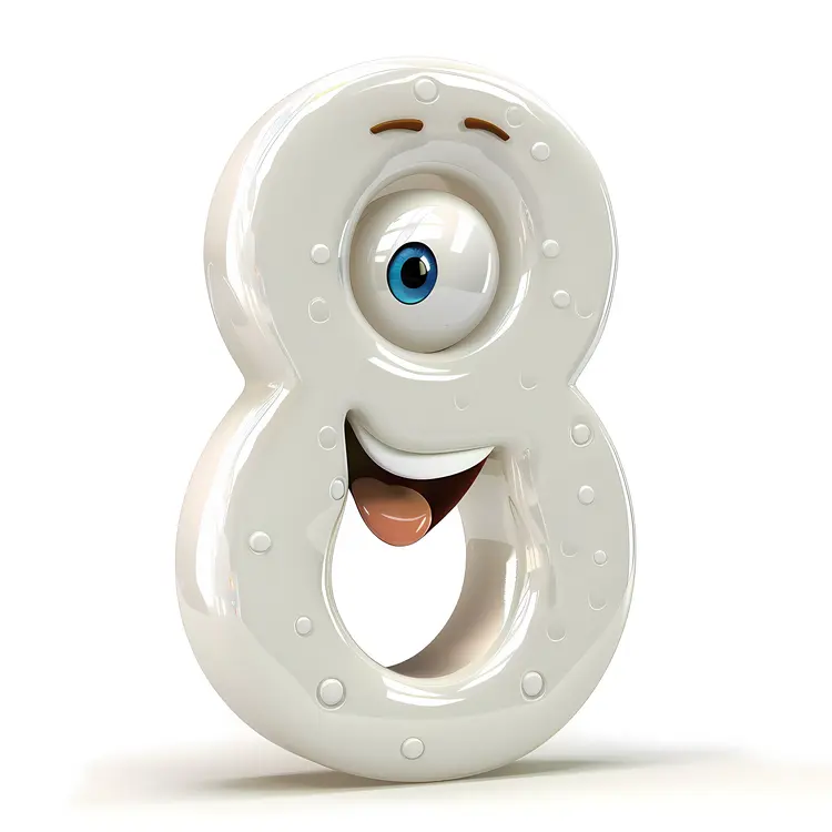 Cute White Number 8 Cartoon Character