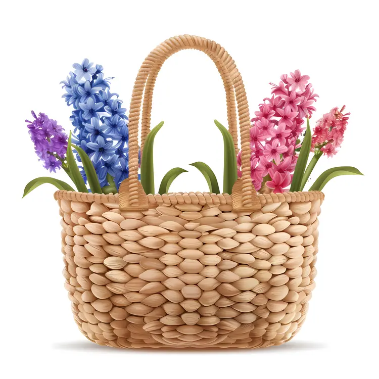 Wicker Basket with Vibrant Hyacinths