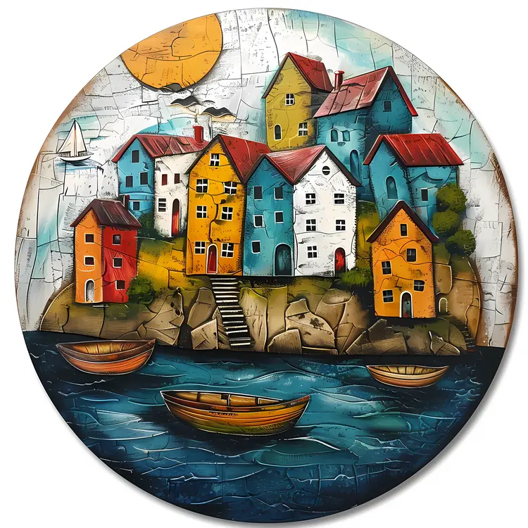 Colorful Seaside Village with Boats