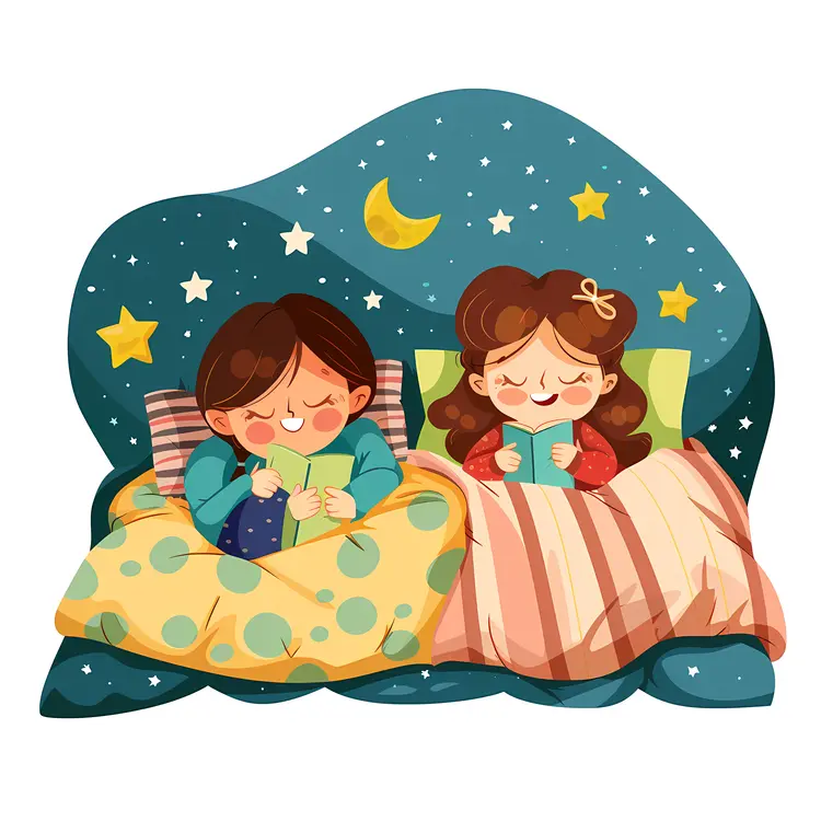 Two Kids Reading in Bed